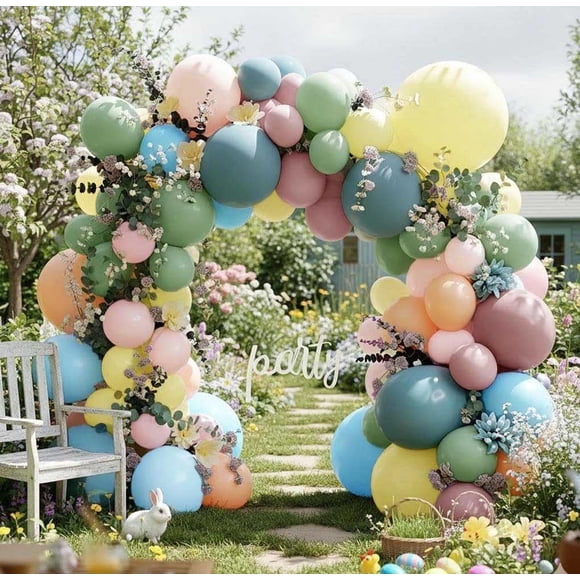 Kit de arco de globos feilebalon rosa, azul y verde con flores
