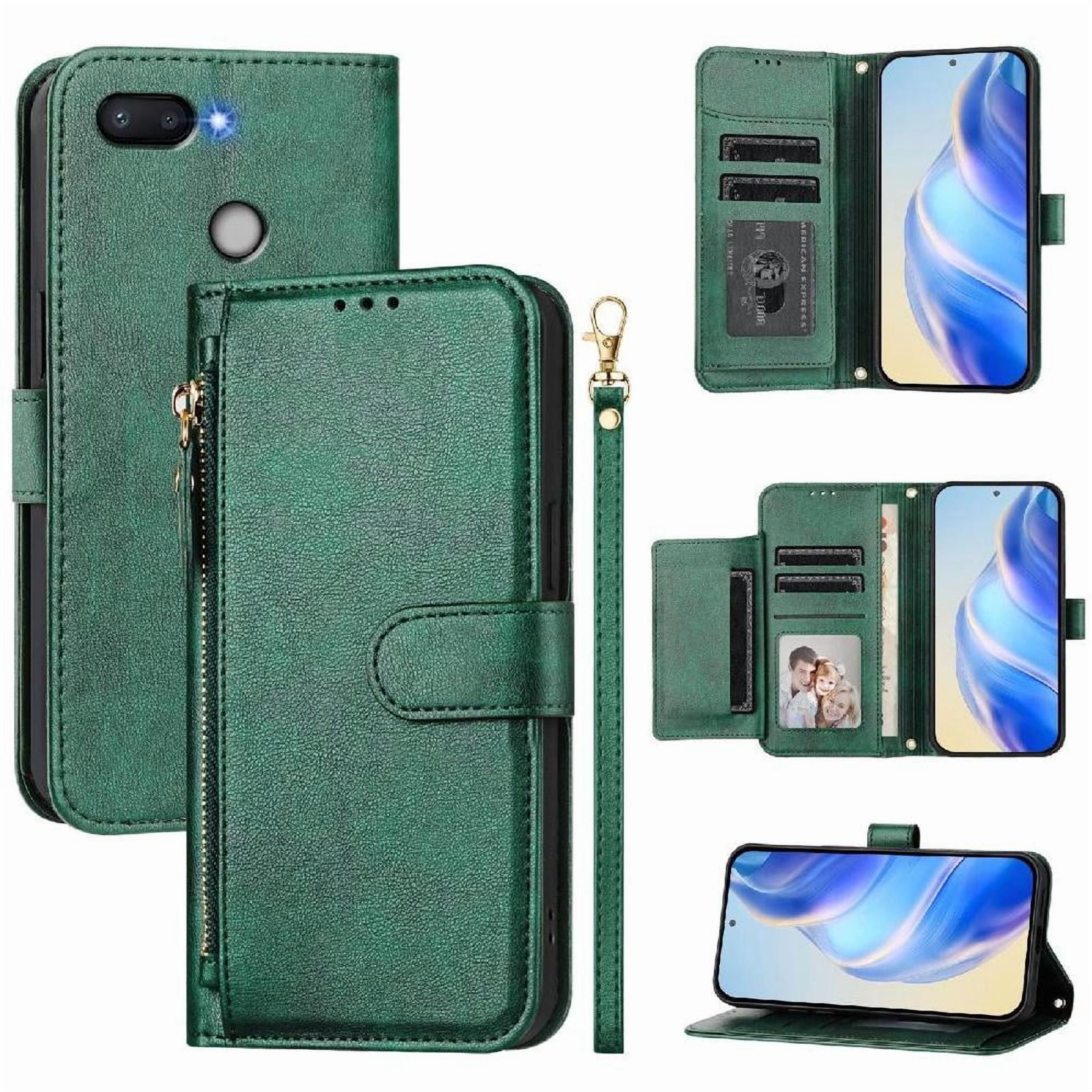 Foxdock - Funda Tipo Billetera Para Xiaomi Rojomi 6/xiaomi Rojomi 6a Con Cremallera Portatarjetas Soporte Correa De Muñeca Cuero Verde