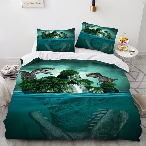 v969 Bed Sheets Dinosaur Bedding Sets Jurassic World Polyester Duvet Cover Sets Unique Dinosaur Bedding for Kids Adults Full King Twin Size 3-Piece Bedding Set (1 Duvet Cover + 2 Pillow Shams) Bed She