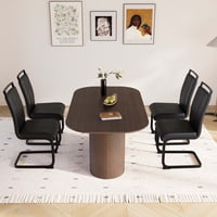 M&Ms - 63 ""Medieval Modern Brown Style Mdf Dining Table And Pu Armless Dining Chair Set 4. Assemble Desktop And Black Metal Leg Dining Chair Set, Suitable For Home&Kitchen