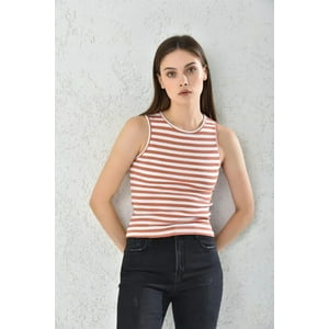 Home Fashion - Polera Musculosa Mujer Rojo Rayado Sin Mangas Talla S