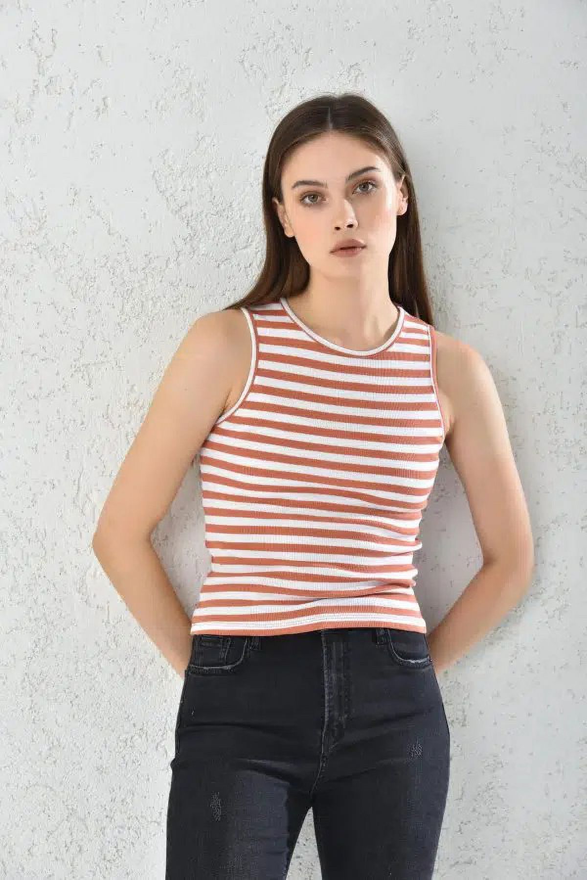 Home Fashion - Polera Musculosa Mujer Rojo Rayado Sin Mangas Talla S