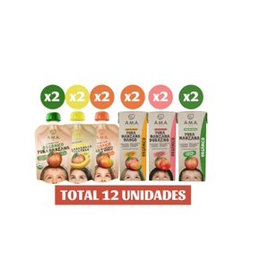 12X Mix Jugos Y Pure De Fruta Orgánico Papilla Ama Time