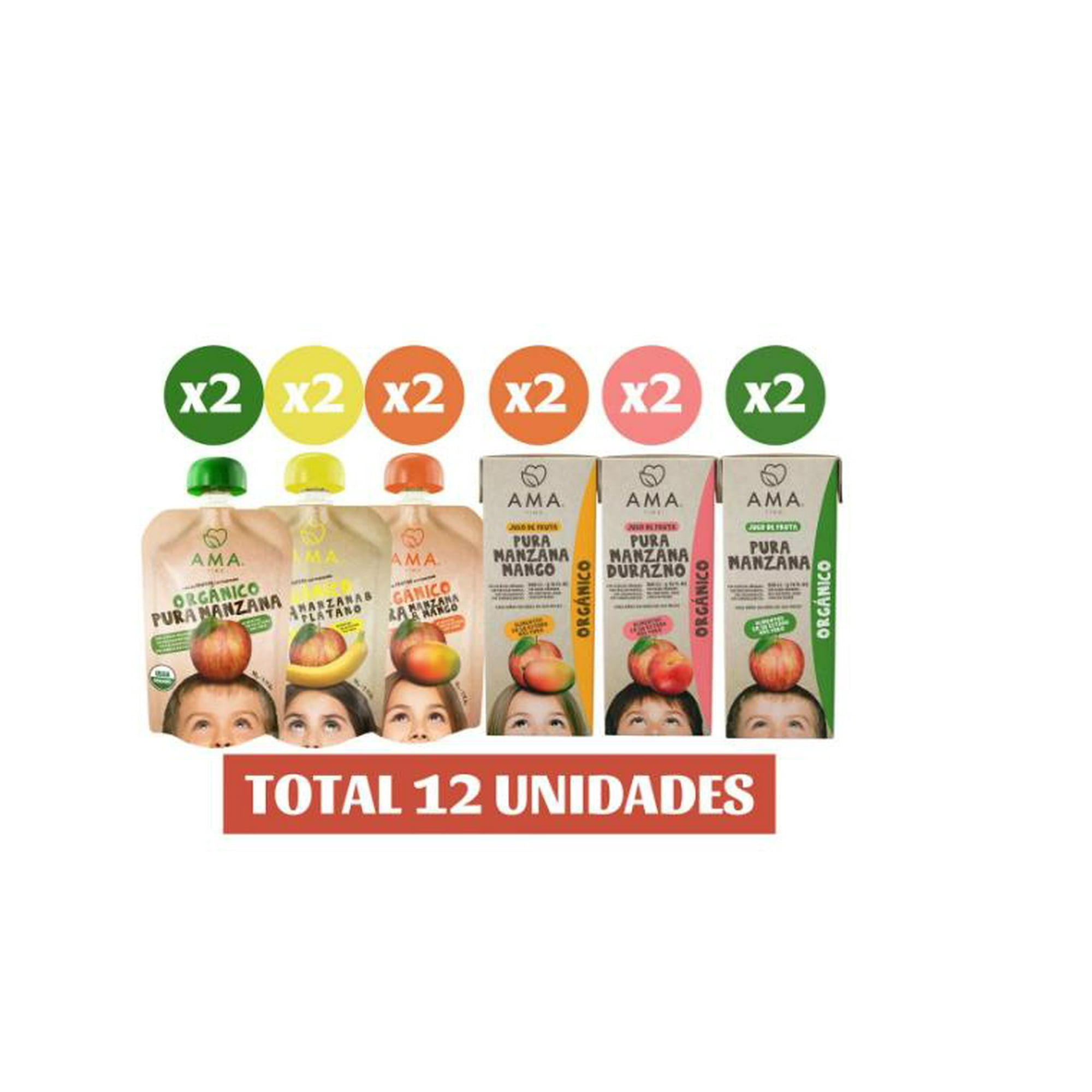 12x Mix Jugos Y Pure De Fruta Orgánico Papilla Ama Time