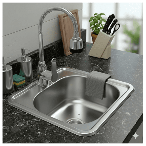 Lavaplatos Simple Cuadrado 38x38 Acero Inoxidable&nbsp;+ Griferia