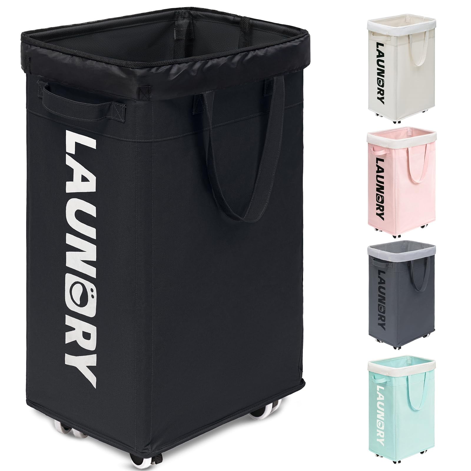 Cesto De Ropa Goodpick Con Ruedas, 75 L, Lona Negra