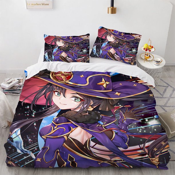 Genshin Impact Hu Tao Bedding Set Anime Keqing Ganyu Duvet Cover Pillowcase3-Piece Bedding Set (1 Duvet Cover + 2 Pillow Shams)