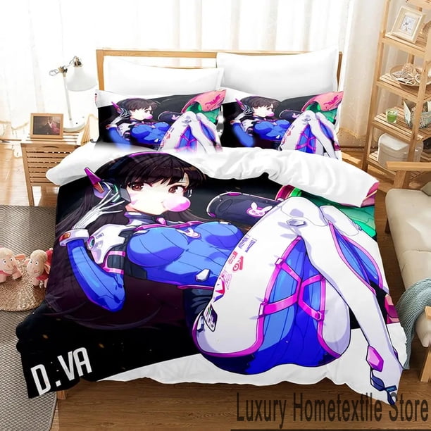 Anime D.va Overwatch Bedding Set,Duvet Cover Comforter Bed Set Quilt Cover Pillowcase, Boys Girls Adults Bed Sheets