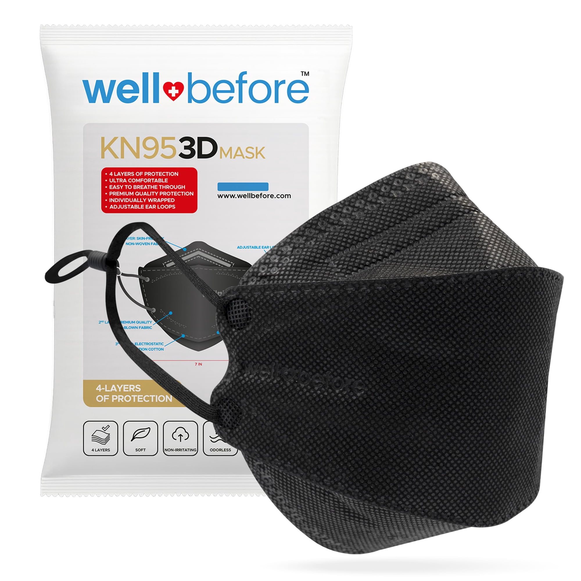 Mascarillas Desechables Faciales Well Before 3d Kn95 Negras Paquete De 10