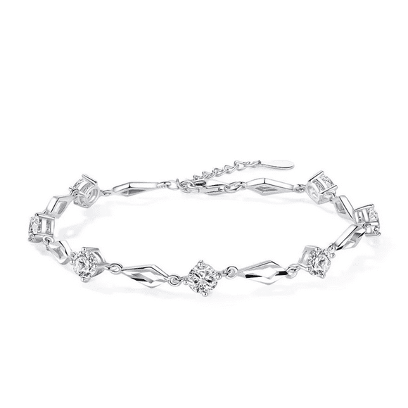 Pulsera Plateada Rombos y Circones
