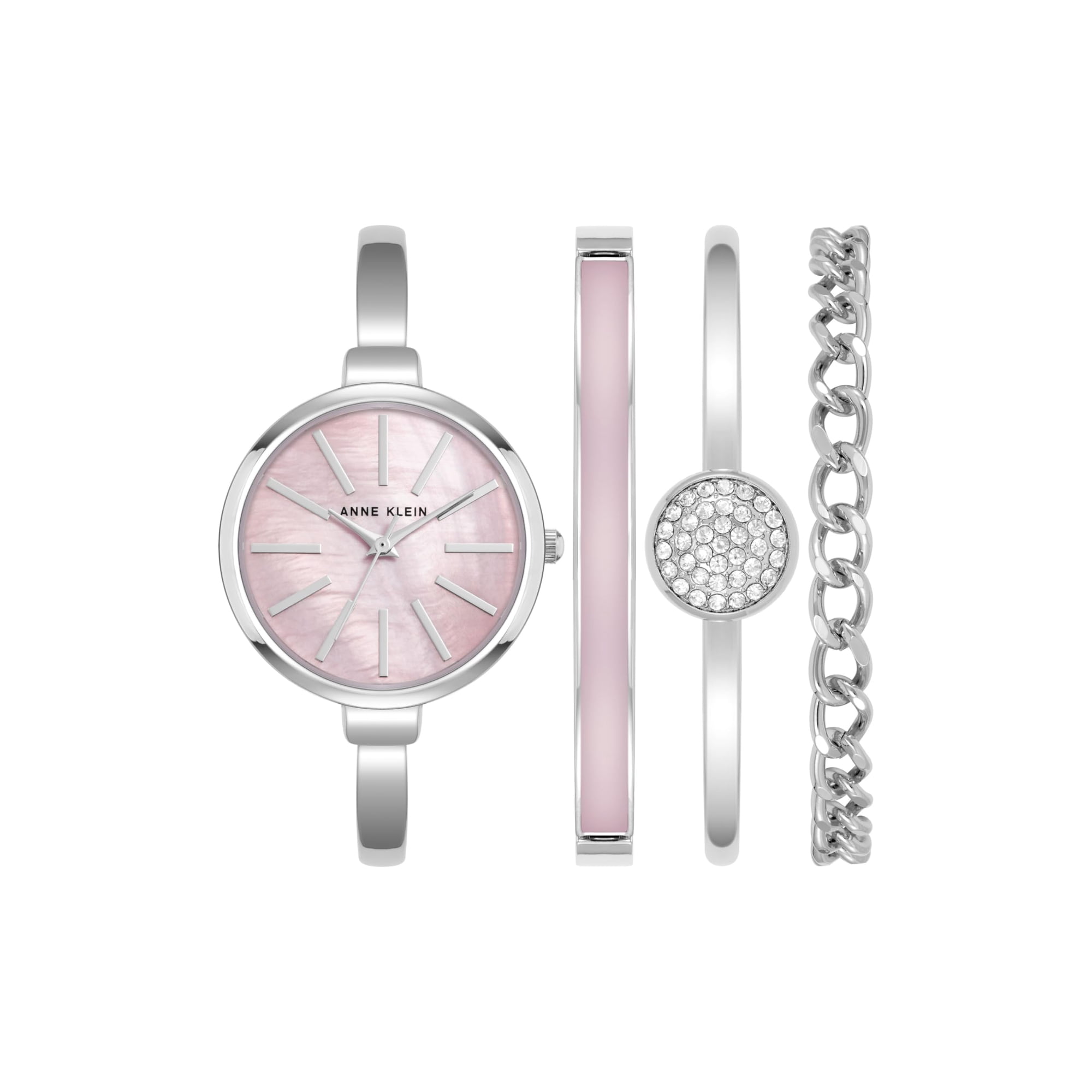 Set De Reloj Y 3 Pulseras Anne Klein Para Mujer, Plata Rosa