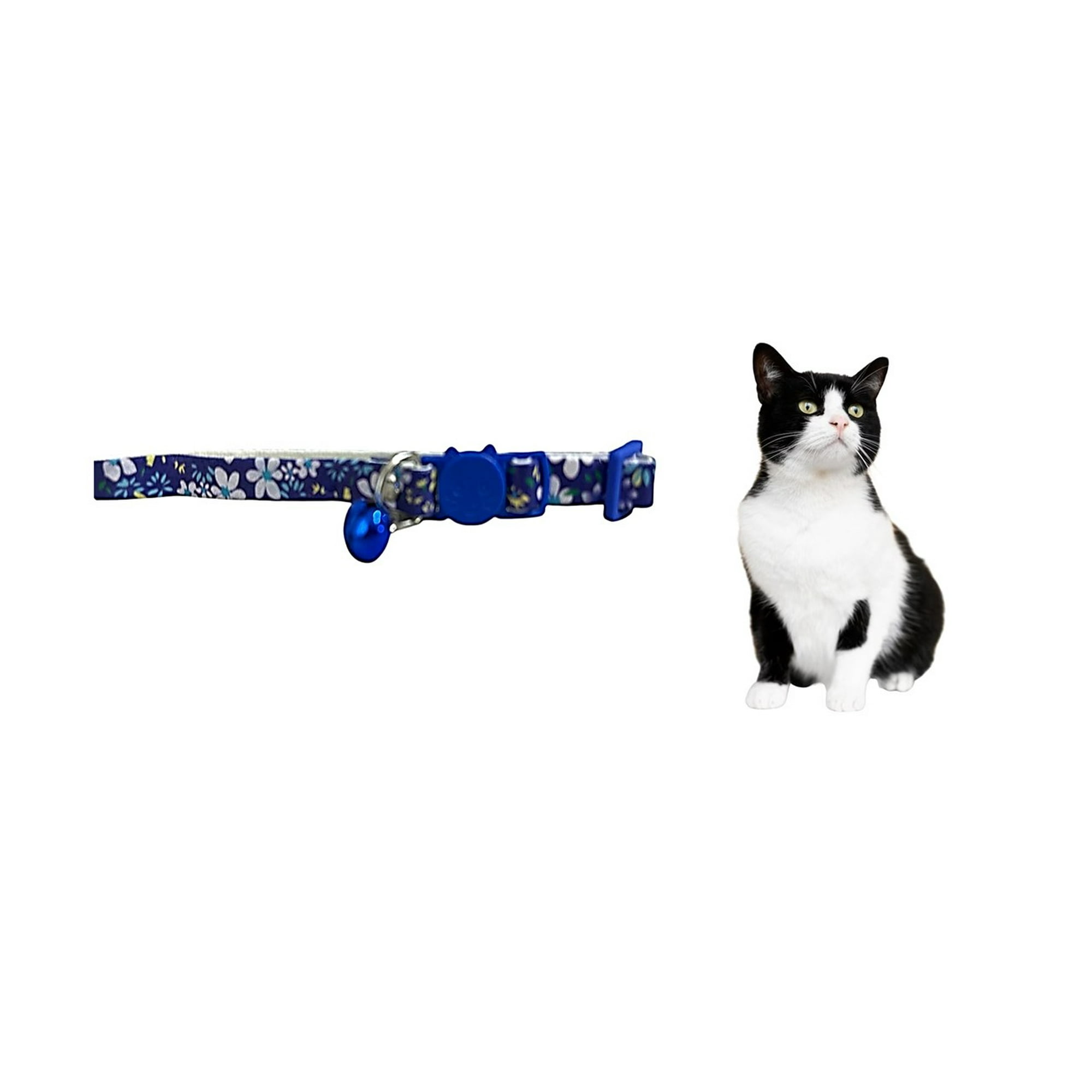Marben Pets - Collar Para Gato Gatita Anti Ahorque Diseño De Flores Azul