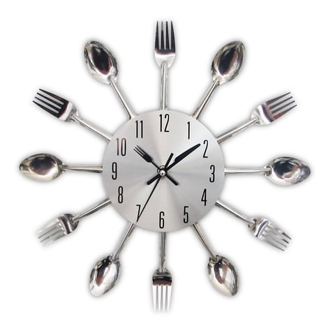Reloj De Pared Timelike Para Cocina Con Forma De Cuchara Y Tenedor De Acero Inoxidable