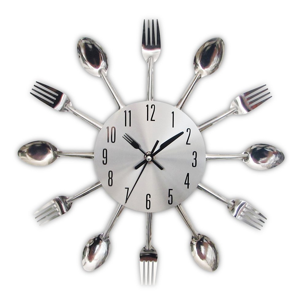 Reloj De Pared Timelike Para Cocina Con Forma De Cuchara Y Tenedor De Acero Inoxidable