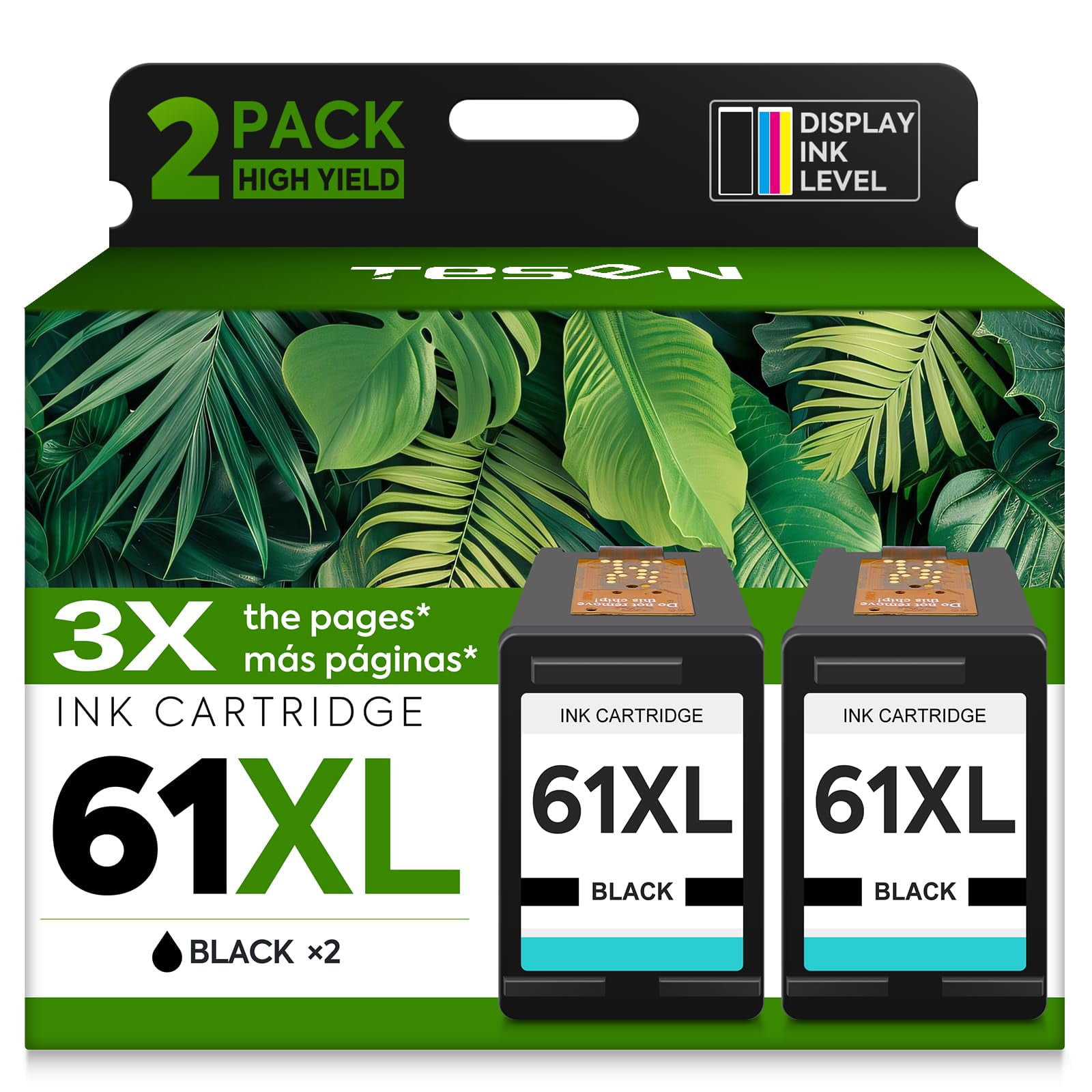 Cartucho De Tinta Negro Tesen 61xl, Paquete De 2, Para Impresoras Hp