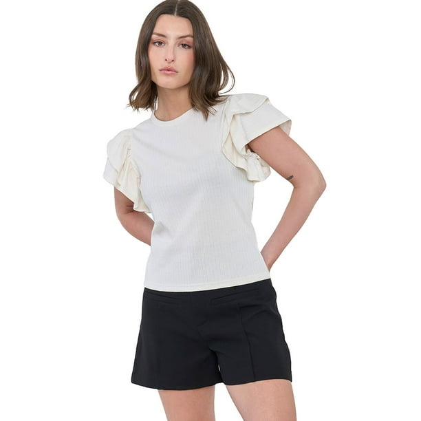 Polera Mujer Rib Vuelos Ecru Corona