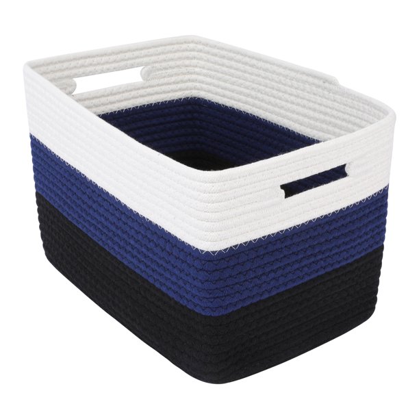 REGALWOVEN 1 Paquete de Cesta de Almacenamiento, Caja de Almacenamiento para Estante de Armario para Mantas, Ropa, Caja Organizadora con Asas para Decoración del Hogar Negro Azul 15*9.8*9.1in