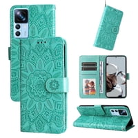 Funda Tipo Cartera Foxdock Para Xiaomi 12T , Diseño Girasol En Relieve, Cuero Pu, Cierre Magnético, Soporte Y Tarjetero