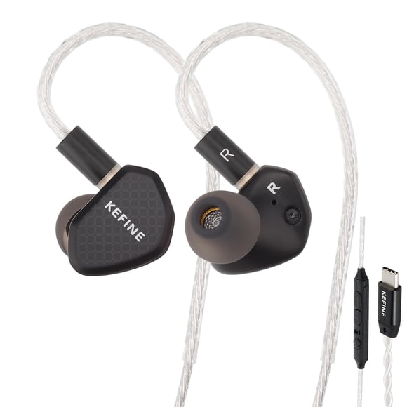Auriculares Intraauriculares HiFi KEFINE Klean con Cable, Transductor Dinámico DLC de 10 mm, Boquillas Intercambiables y Cable Desmontable de Cobre Plateado 0,78 mm para PC y Juegos
