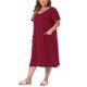 thumbnail image 4 of Agnes Orinda Camisones de Noche para Mujer de Talla Grande para Escuela y Universidad, Pijamas de Manga Corta con Cuello en V y Bolsillos 4X Rojo Vino, 4 of 6