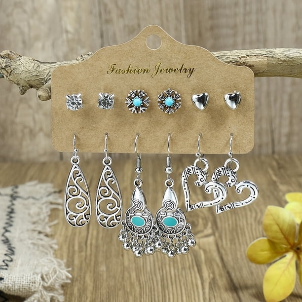 Vintage Boho Turquoise Drop Dangle Earrings Set - Perfect Gift for Women & Girls!