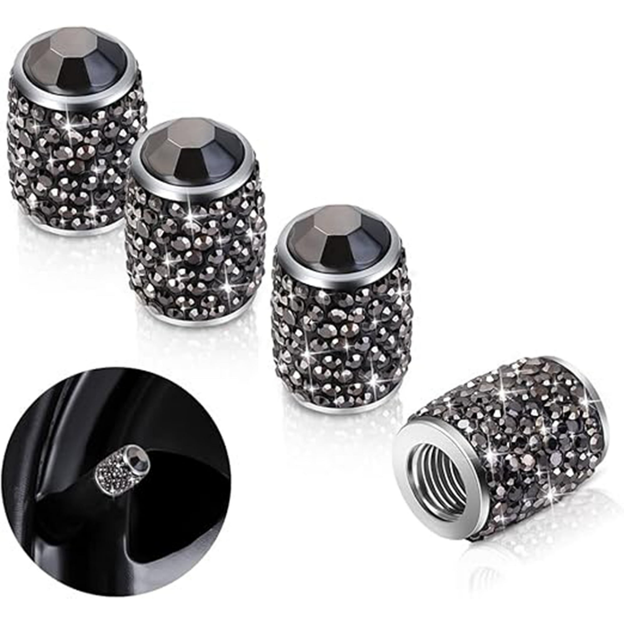 Veat00l - Tapones De Válvula De Vástago De Neumático, Tapas De Vidrio Para Neumáticos Brillantes Con Diamantes De Imitación Universales, A Prueba De Polvo, Para Automóvil, Suv, Motocicleta, Bicicleta, Camión