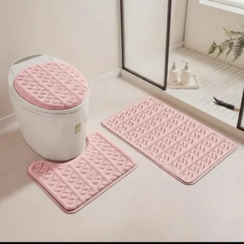 Casadeliacl - Set Alfombras De Baño 3 Piezas Suaves Absorbentes T.F.I Rosado Cómic