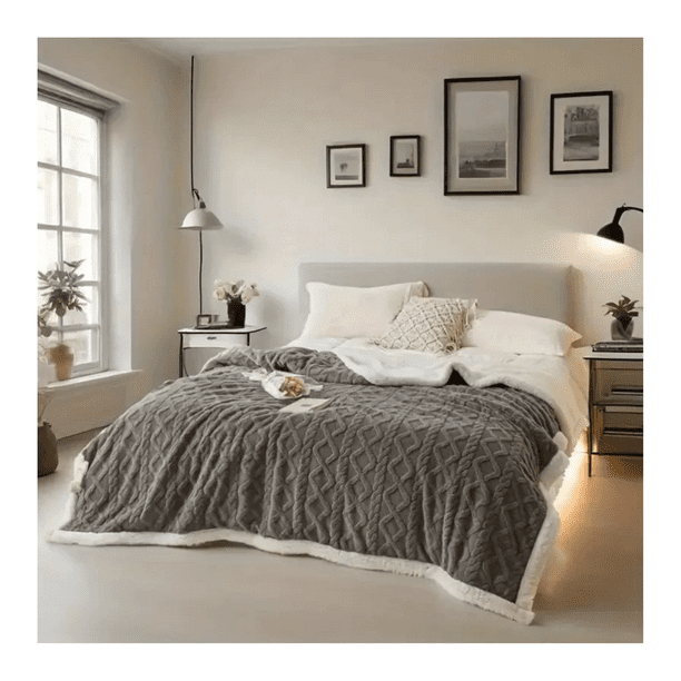 Frazada Manta Polar con Sherpa Térmica 2 Plazas con Relieve y Colores Variados