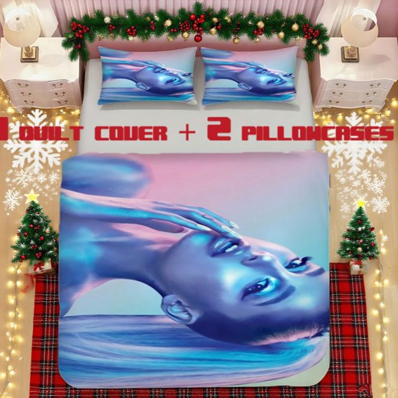 Ariana Grande Music Print Soft Bedding Set Made of Polyester Providing Both Decorative And Warming Functions Suitable for Bedrooms And Guest Rooms
