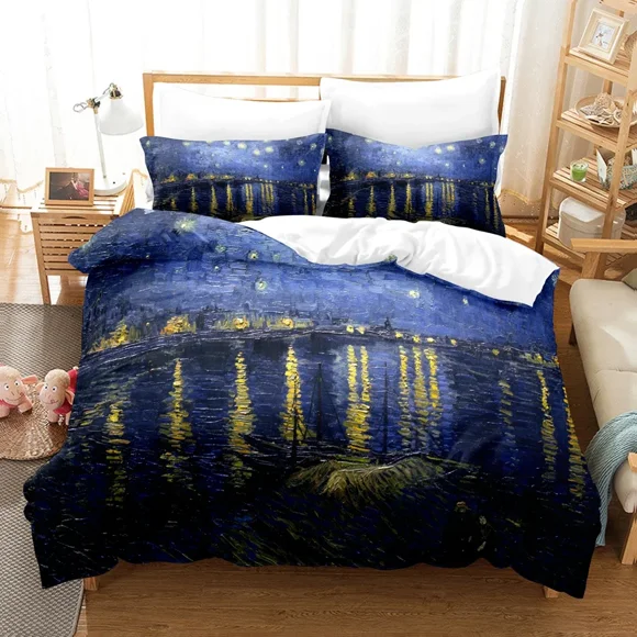 x1582 Bed SheetsVan Gogh Oil Painting Bedding Set Size Bedroom Decor Quilt Cover And Pillowcase Home Textile 3-Piece Bedding Set (1 Duvet Cover + 2 Pillow Shams) nj1582