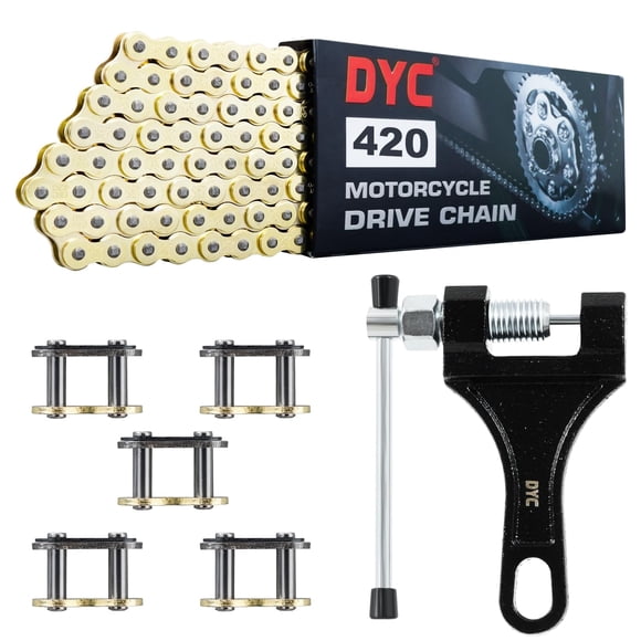 Cadena para moto DYC 420 Gold, 132 eslabones con rompecadenas