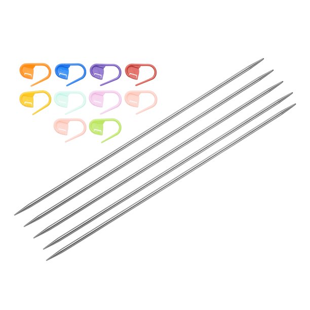 Uxcell 5Pcs US 2.5(3mm) Aguja de Tejer de Doble Punta con 10 Marcadores de Puntadas para Proyectos Hechos a Mano