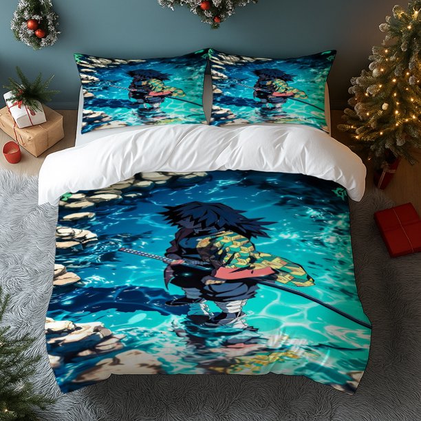 3pcs Volunteer Water Column Themed Print Polyester Bedding Set All-Season Use