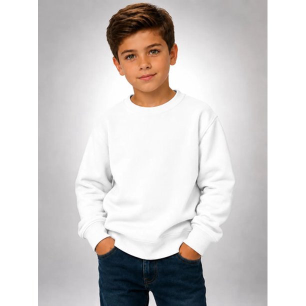 Poleron Polo Cuello Redondo De Niño 300g Basico 70/30 Casual 10 Blanco Liso