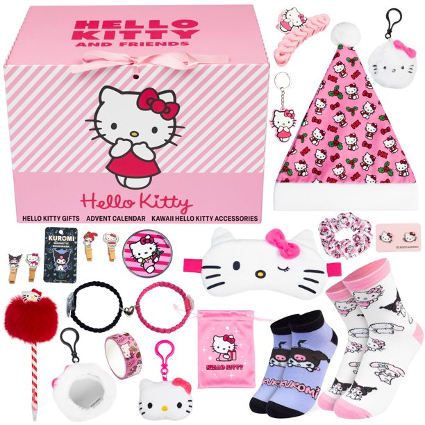 Calendario de Adviento Get Trend Hello Kitty 2025 para Niñas y Adolescentes con Llavero, Joyería, Calcetas - Calendario de Cuenta Regresiva para Navidad (Hello Kitty Rosa)