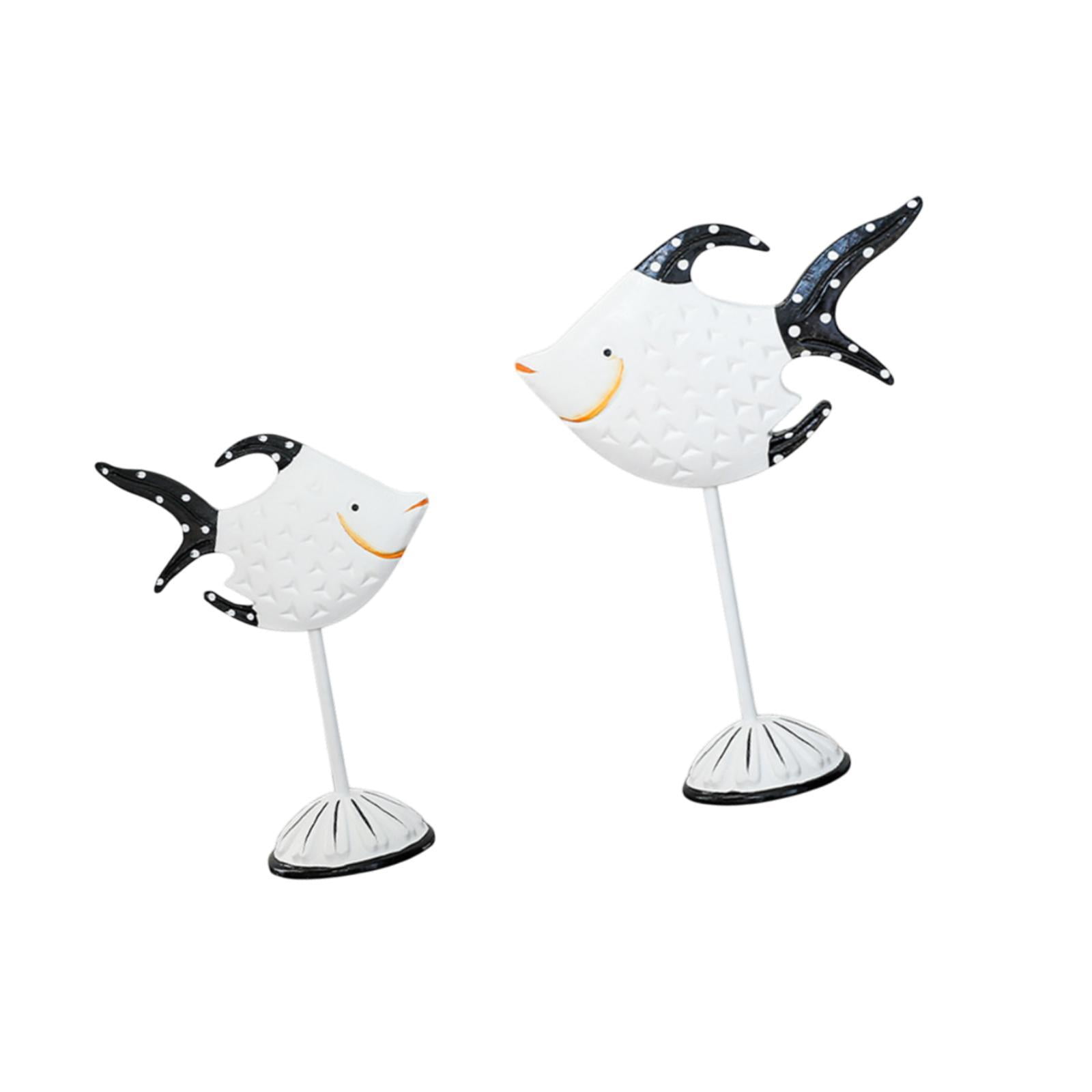 Bothyi - 2 Esculturas De Peces Para Centro De Mesa, Decoración Para Comedor, Estudio, Hogar, Color Blanco Y Negro