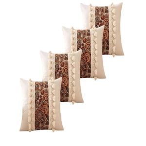 Genérico - Set De 4 Fundas De Cojin Lino Mandala 45X45 Beige 03
