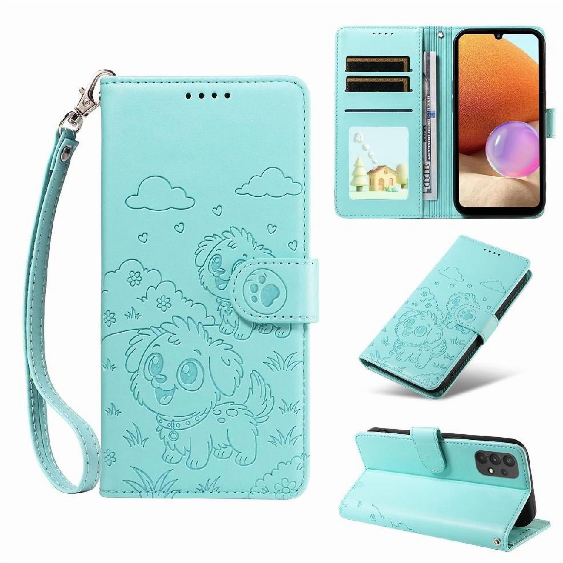 Funda Billetera Foxdock Compatible Con Samsung Galaxy A32 5G, Diseño Perrito Tierno, Ranuras Para Tarjetas Y Soporte Plegable