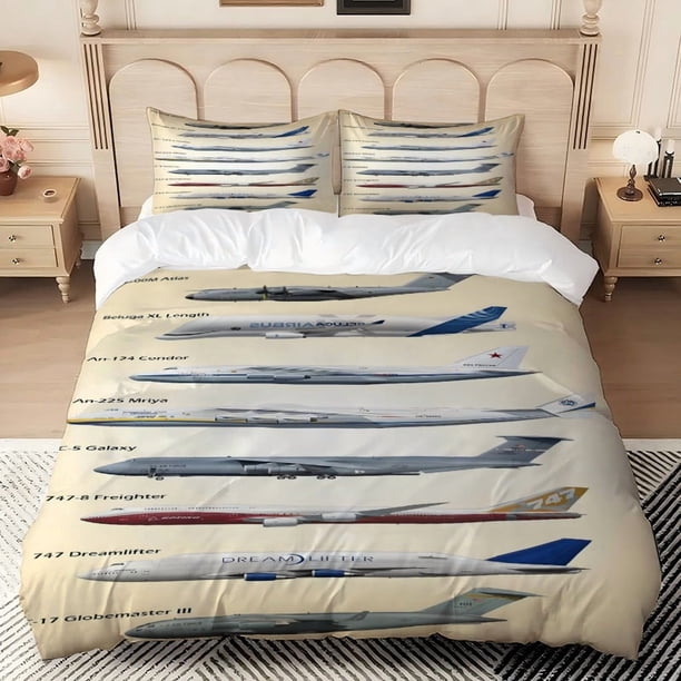 3pcs Global Large Transport Aircraft Contrast: A400M to C-17 Functional Resolution Print Bedding Set Duvet Cover + Double Pillowcases