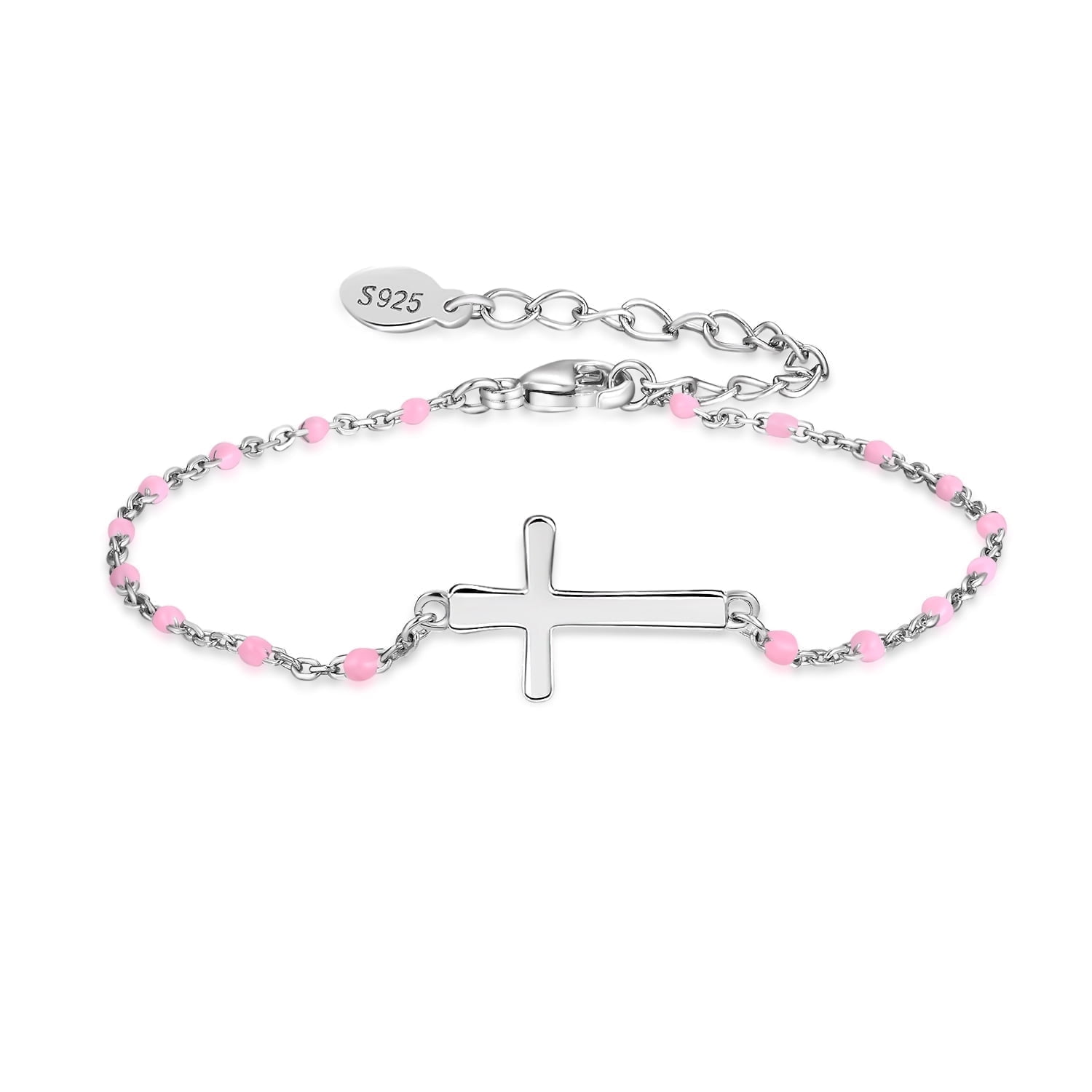 Pulsera Heshpaws S925 Sterling Silver Cross Ajustable Plata