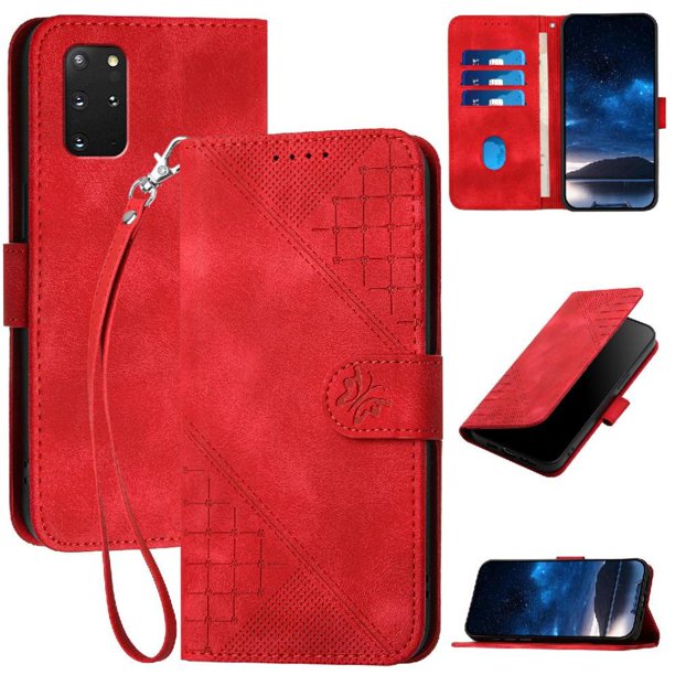 Funda Flip Premium Fibra de Carbono para Samsung Galaxy S20 Plus con Soporte y Cierre Rojo