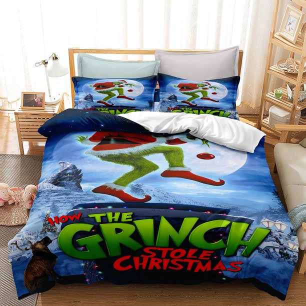 Grin-ch 3 Pcs Comforter Set with 2 Pillowcases,Grinc-h Bedding Set Sheet Set for Kids Adults,All Season Lightweight
