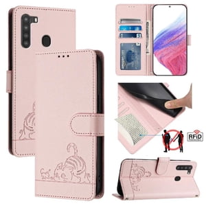 Funda Tipo Cartera Foxdock Para Samsung Galaxy A21 Con Soporte, Ranuras, Rfid, Diseño De Gato