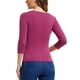 thumbnail image 3 of INSPIRE CHIC Blusa Fruncida para Mujer de Regreso a Clases con Botones Decorativos Cuello en V Manga 3/4 Top de Punto Sólido Púrpura Uva S, 3 of 6