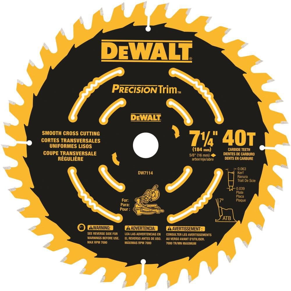Hoja De Sierra Ingletadora Dewalt Precision Trim De 7 1/4 Pulgadas Y 40 Dientes