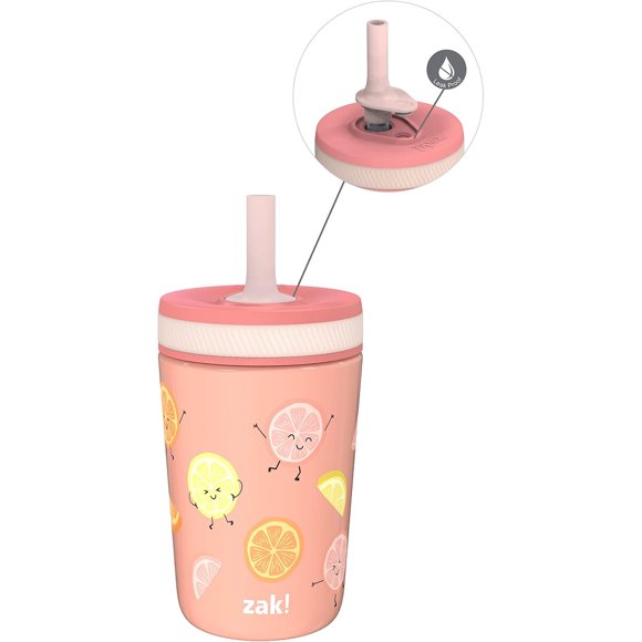 Zak Designs Happy Fruit Kelso 12 oz, vaso de acero inoxidable a prueba de fugas