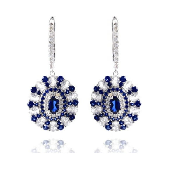 Aro Zafiro Azul Sintético Pendiente Plata 925 Saphire Blue