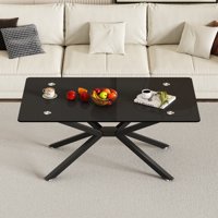 M&Ms - 39.37"" Rectangle Black Glass Coffee Table,Stylish Design With Black Metal Legs, Coffee Table For Living Room