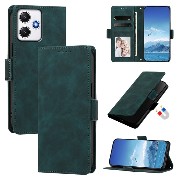 Funda Billetera Delgada para Xiaomi POCO M6 Pro 5G con Ranuras y Soporte Verde oscuro