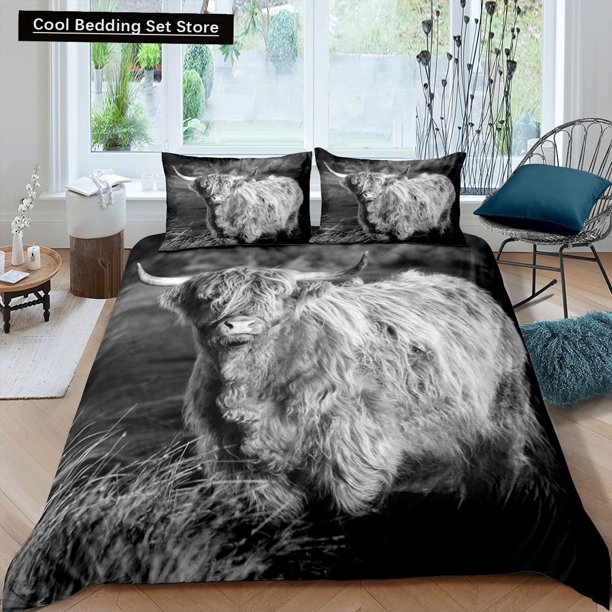 x2033 Bed SheetsHighland Cow Duvet Cover Bull Bedding Set for Adults Cattle /Quilt Cover Farm Animal Polyester Comforter Cover 3-Piece Bedding Set (1 Duvet Cover + 2 Pillow Shams) nj2033